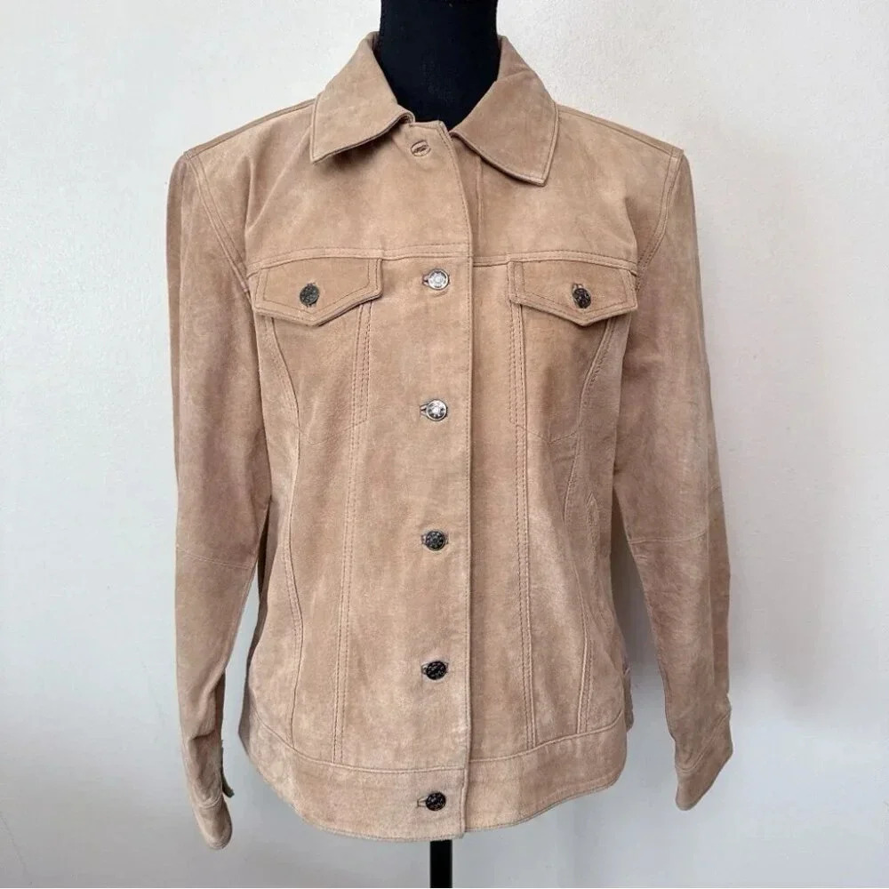 Lisa International Womens Medium Suede Tan  Button Jacket